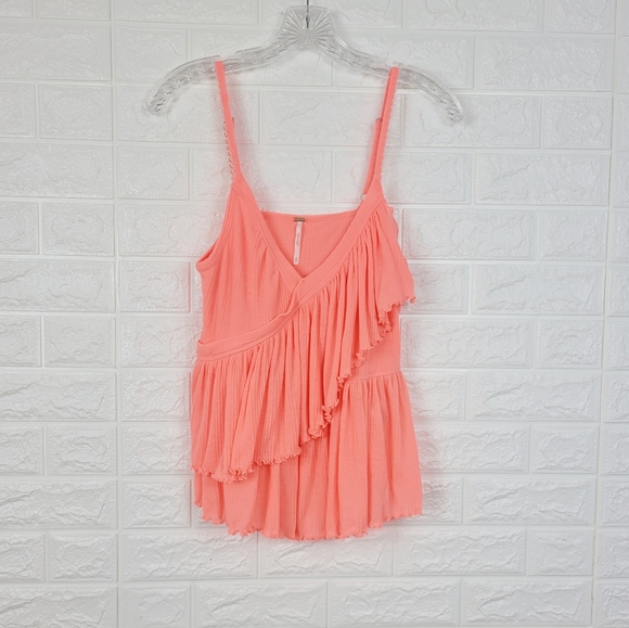 FREE PEOPLE Pink Tiered V-Neck Ruffle Tnak Top | M - Picture 5 of 12